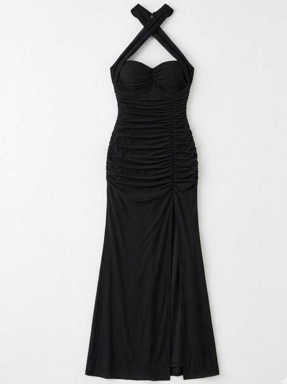 🩵NWT Black Ruched Bodycon High Slit Formal Sleeveless Dress Medium
